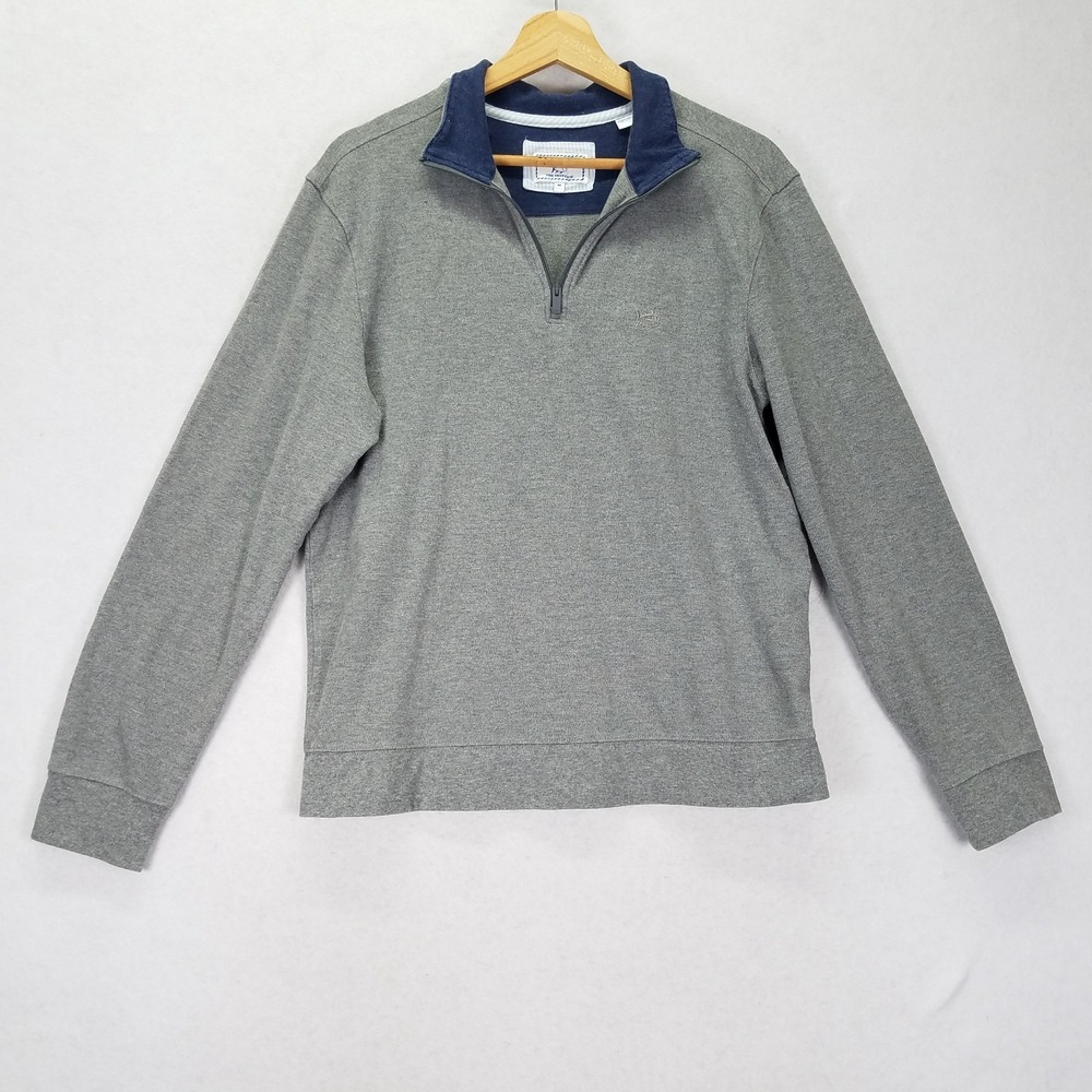 Southern Tide The Skipjack Pique Quarter Zip Pullover Men M Gray Golf Sweater
